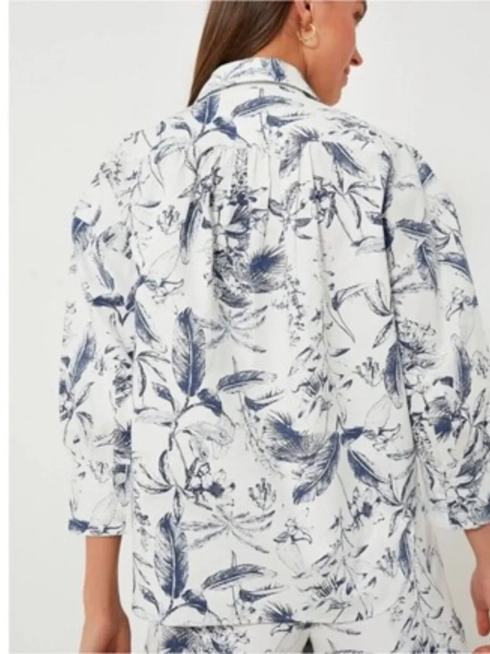 Hyacinth House Beau Boyfriend Shirt XXS NWT Navy Floral Bracelet Sleeve - Picture 6 of 11